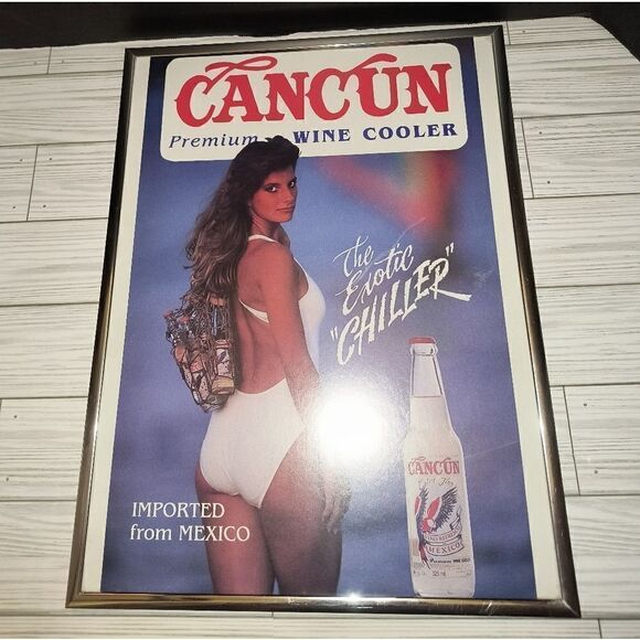 Cancun Premium Wine Cooler Bar Sign Vintage Man Cave 16in x 12in Exotic Chiller - Picture 3 of 8